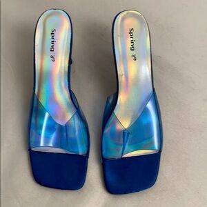 Spring bright blue lucite block heels size 40